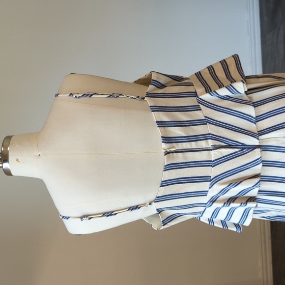 BCBGeneration Striped V Neck Peplum Bell Bottom Jumpsuit White Blue 12 preppy - Picture 5 of 9